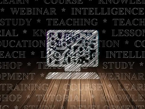 Studying concept: Computer Pc in grunge dark room Stock Illustration