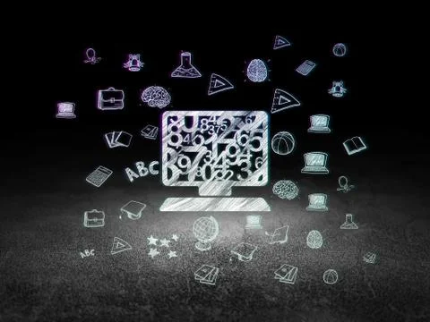 Studying concept: Computer Pc in grunge dark room Stock Illustration