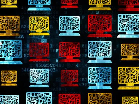 Studying concept: Computer Pc icons on Digital background 库存插图