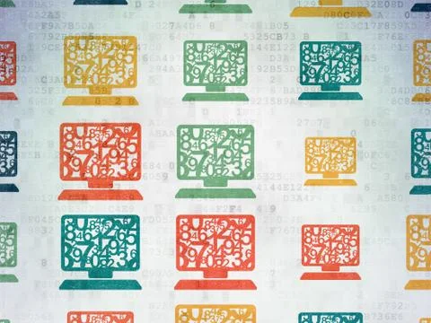 Studying concept: Computer Pc icons on Digital Paper background Stock Illustration