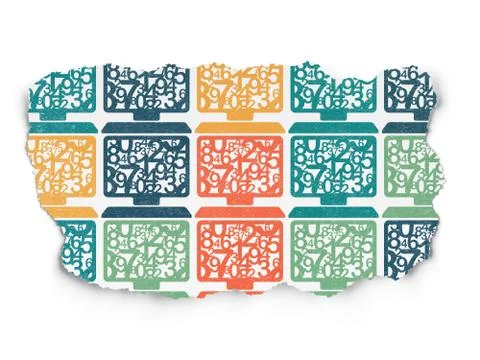 Studying concept: Computer Pc icons on Torn Paper background Stock Illustration