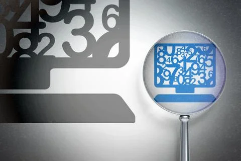 Studying concept:  Computer Pc with optical glass on digital background Stockillustratie