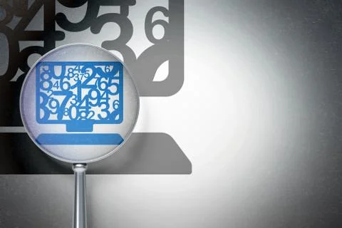 Studying concept:  Computer Pc with optical glass on digital background 스톡 일러스트