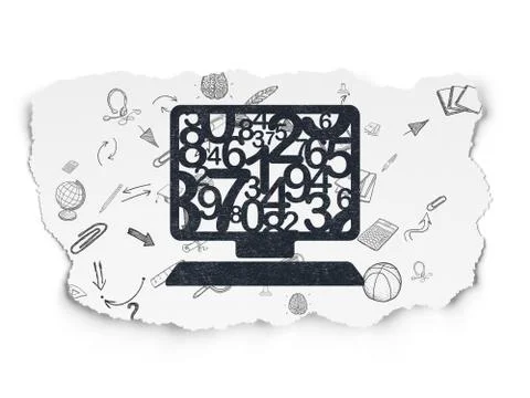 Studying concept: Computer Pc on Torn Paper background Illustrazione stock