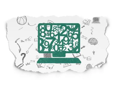 Studying concept: Computer Pc on Torn Paper background Иллюстрация