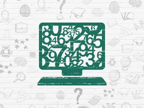 Studying concept: Computer Pc on wall background Illustrazione stock