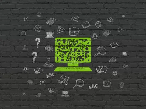 Studying concept: Computer Pc on wall background Illustrazione stock