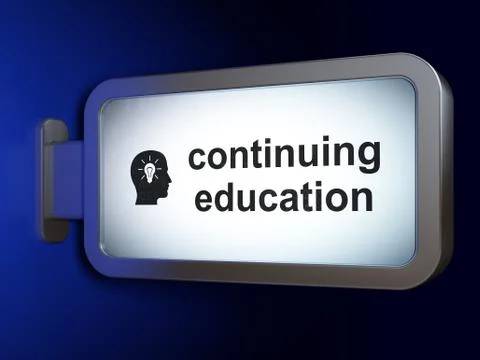 Studying concept: Continuing Education and Head With Light Bulb on billboard Stock Illustration