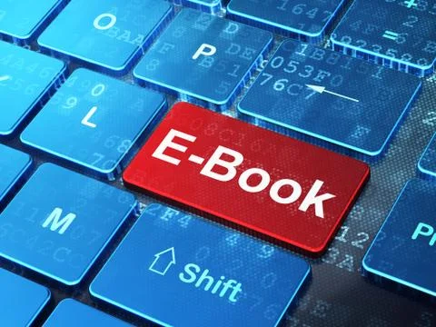 Studying concept: E-Book on computer keyboard background Stockillustratie