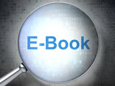 Studying concept: E-Book with optical glass Illustrazione stock