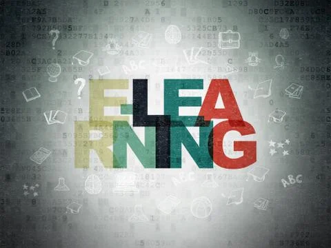 Studying concept: E-learning on Digital Paper background Stock Illustration