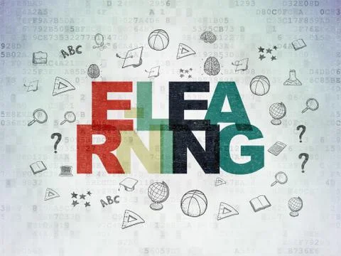 Studying concept: E-learning on Digital Data Paper background Illustrazione stock