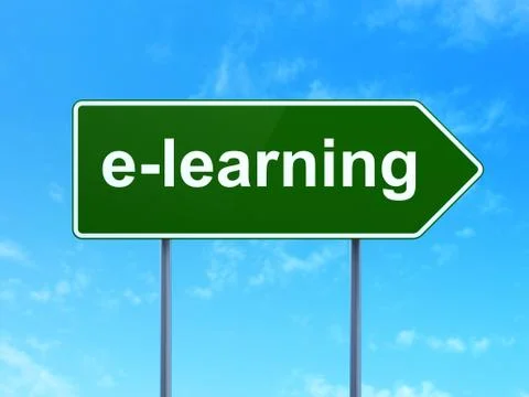 Studying concept: E-learning on road sign background Stock Illustration