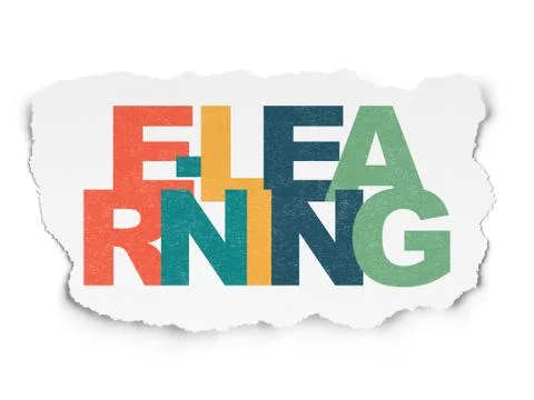 Studying concept: E-learning on Torn Paper background Stock Illustration