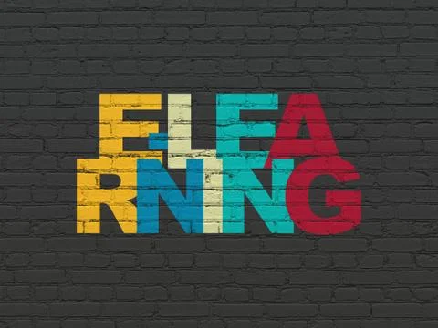 Studying concept: E-learning on wall background Stock Illustration