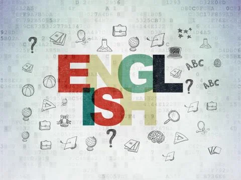 Studying concept: English on Digital Data Paper background Stock Illustration