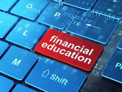 Studying concept: Financial Education on computer keyboard background Illustrazione stock