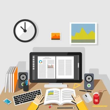 Studying concept.  Flat design illustration concepts for studying, working, r Stock Illustration