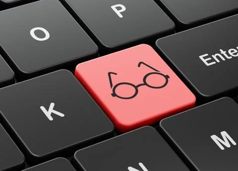 Studying concept: Glasses on computer keyboard background 스톡 일러스트