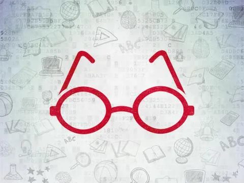 Studying concept: Glasses on Digital Data Paper background Illustrazione stock