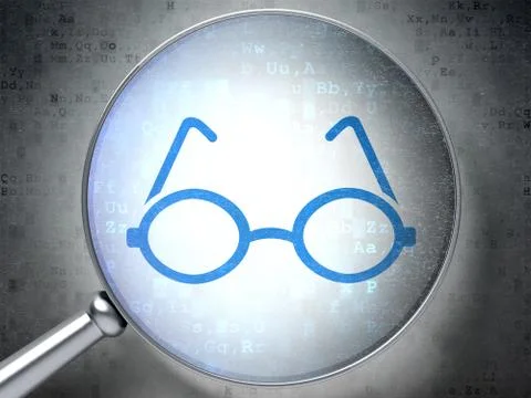 Studying concept: Glasses with optical glass on digital background 库存插图