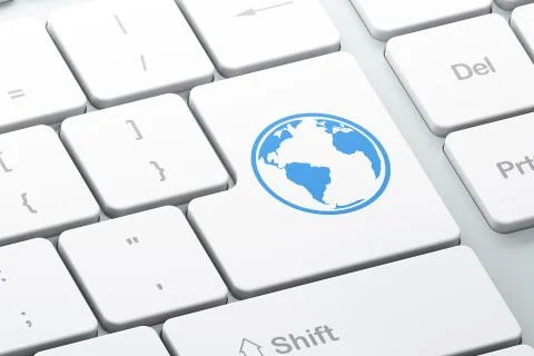 Studying concept: Globe on computer keyboard background Illustrazione stock