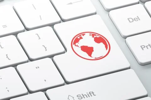 Studying concept: Globe on computer keyboard background Illustrazione stock