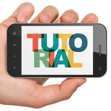 Studying concept: Hand Holding Smartphone with Tutorial on  display イラスト素材