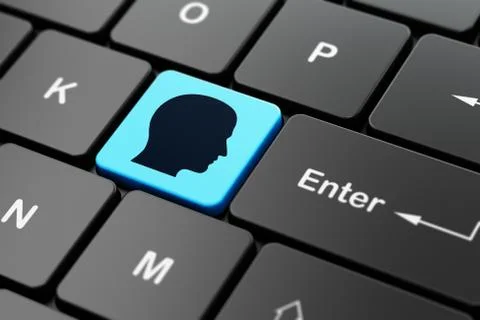 Studying concept: Head on computer keyboard background 스톡 일러스트