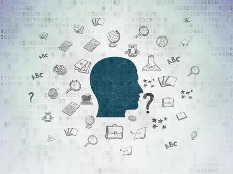 Studying concept: Head on Digital Data Paper background Illustrazione stock