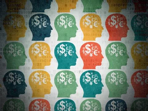 Studying concept: Head With Finance Symbol icons on Digital Paper background Stock Illustration
