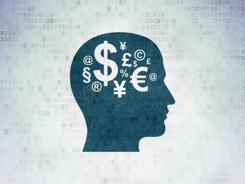 Studying concept: Head With Finance Symbol on Digital Data Paper background Stockillustratie
