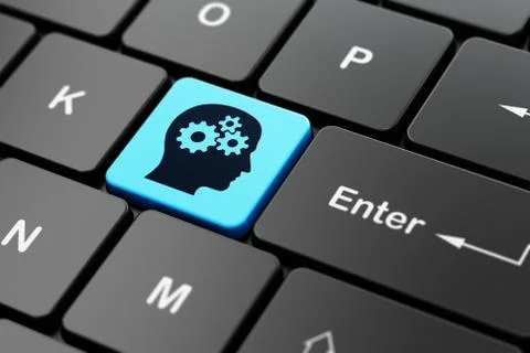 Studying concept: Head With Gears on computer keyboard background 스톡 일러스트
