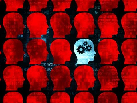Studying concept: head with gears icon on Digital background Иллюстрация