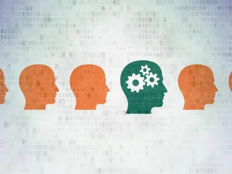 Studying concept: head with gears icon on Digital Paper background Stock Illustration