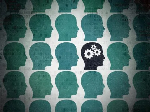 Studying concept: head with gears icon on Digital Paper background Illustration