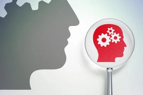 Studying concept:  Head With Gears with optical glass on digital background イラスト素材