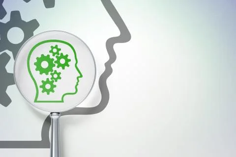 Studying concept:  Head With Gears with optical glass on digital background Stockillustratie