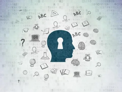 Studying concept: Head With Keyhole on Digital Data Paper background Illustrazione stock