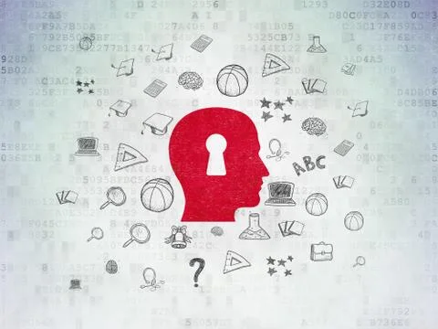 Studying concept: Head With Keyhole on Digital Data Paper background Stock Illustration