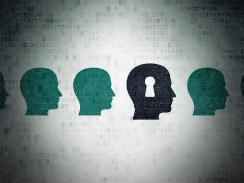 Studying concept: head with keyhole icon on Digital Paper background Illustrazione stock