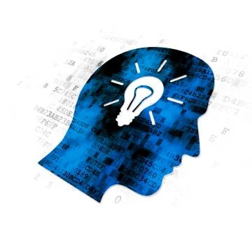 Studying concept: Head With Light Bulb on Digital background 库存插图