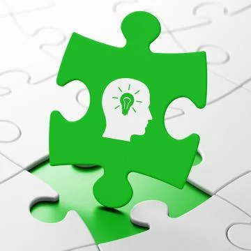 Studying concept: Head With Light Bulb on puzzle background Stock Illustration