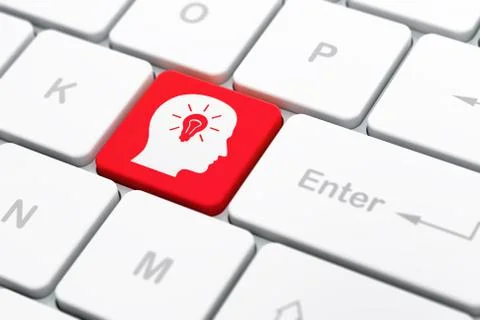 Studying concept: Head With Light Bulb on computer keyboard background Stock Illustration