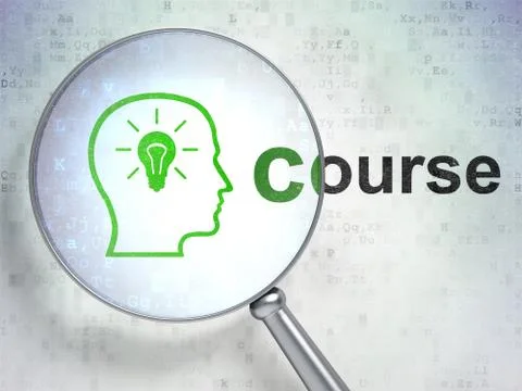 Studying concept: Head With Lightbulb and Course with optical glass 스톡 일러스트