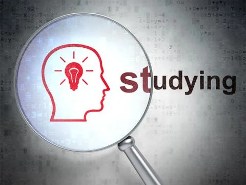 Studying concept: Head With Lightbulb and Studying with optical glass Иллюстрация