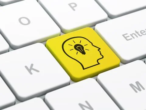 Studying concept: Head With Lightbulb on computer keyboard background Stockillustratie