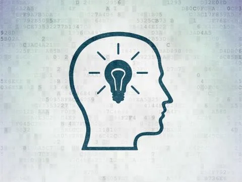 Studying concept: Head With Lightbulb on Digital Paper background Иллюстрация