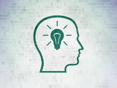 Studying concept: Head With Lightbulb on Digital Paper background Stock Illustration