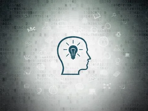 Studying concept: Head With Lightbulb on Digital Paper background Stock-Illustration
